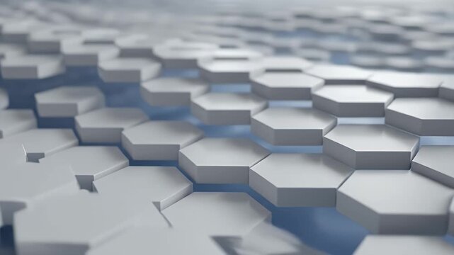 A close-up, low-angle shot of a tiled surface with hexagonal shapes.