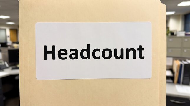 Headcount label on manila office folder, human resources personnel file in corporate workplace, business recruitment and staffing documentation