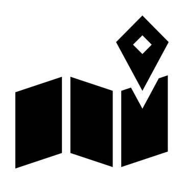 Map sharp solid style icon featuring a folded map with location marker suitable for travel navigation and mapping applications. 