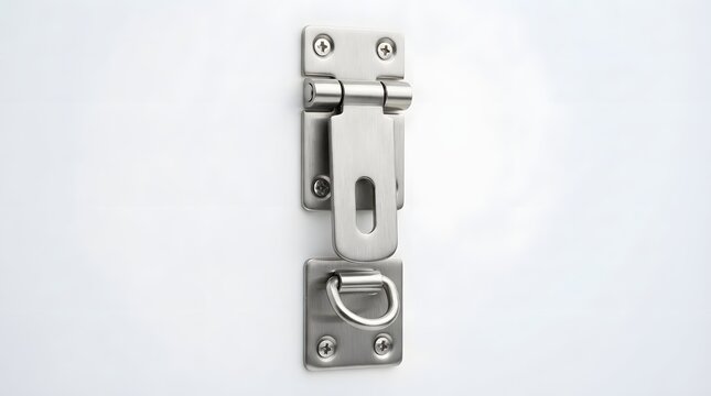 Silver metal toggle latch with d-ring on white background.