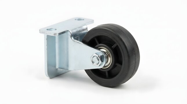 Single black caster wheel with metal bracket and bolt.