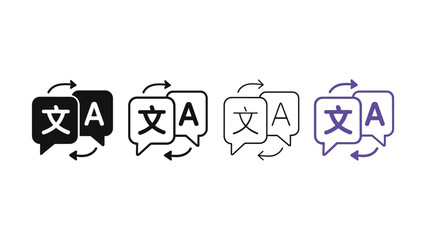 Digital icons depicting language translation symbol with arrows and text characters for communication concept © Aminul