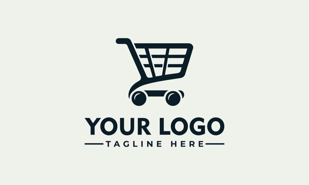 Modern minimalist shopping cart logo design template for retail and ecommerce business