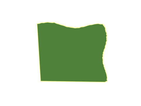A flat green map silhouette of the united states oregon state geography