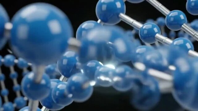 Rotating blue dna double helix model representing genetic research science