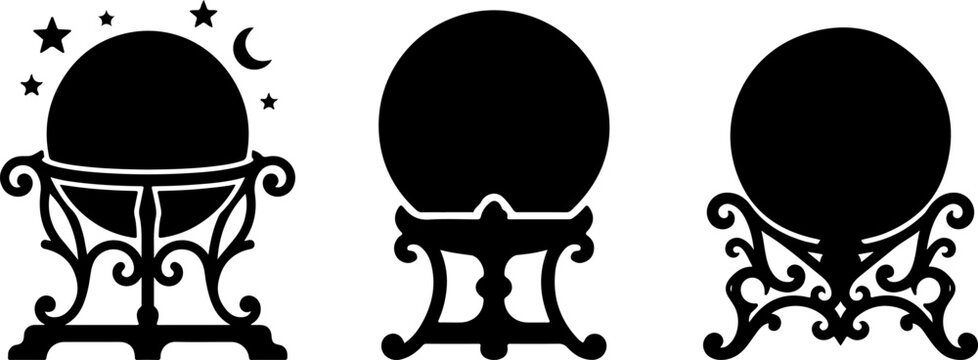 Witch crystal ball silhouette set.
