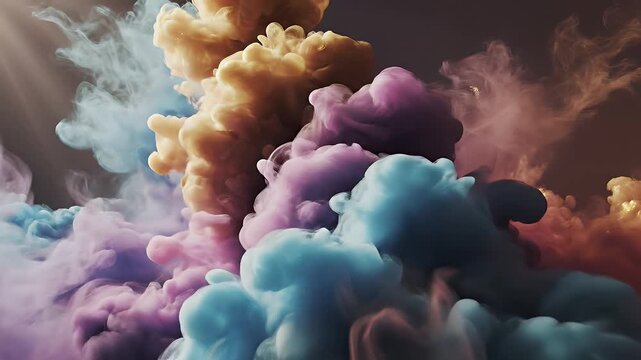 Colorful smoke formations swirling against a dark background