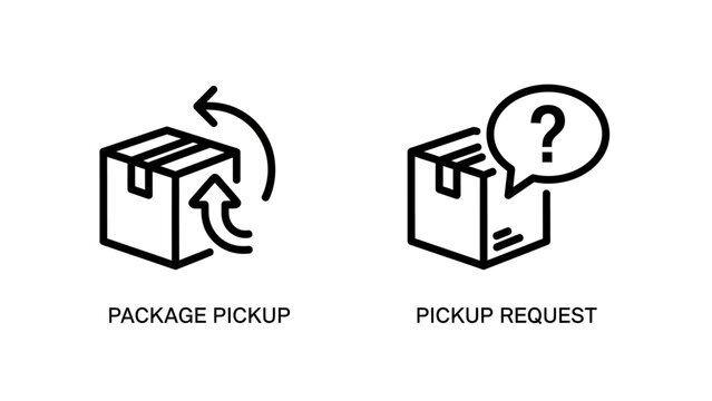 Package pickup and delivery request icons set with delivery shipping logistics