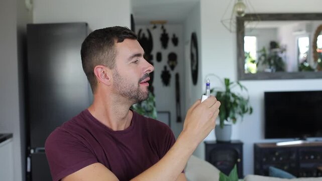 Man using peptide treatment device