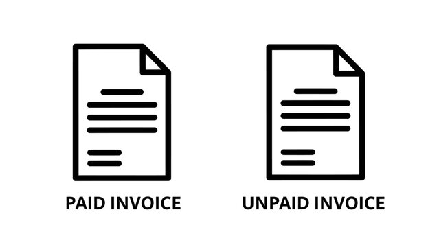 Paid and unpaid invoice document icons for financial accounting with document