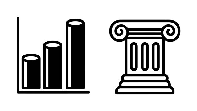 Bar chart and classical column icons for statistical data analysis with business