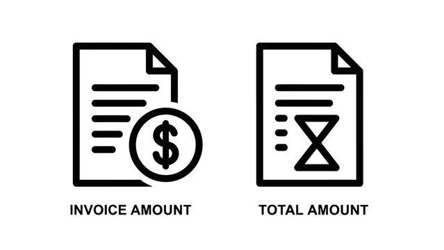 Accounting and billing icon set showing invoice amount and total payment due