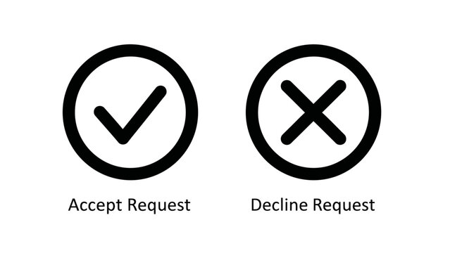 Accept and decline request interface icons for user action confirmation