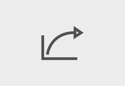 Minimalist vector arrow chart icon showing exponential growth and financial trend analytics