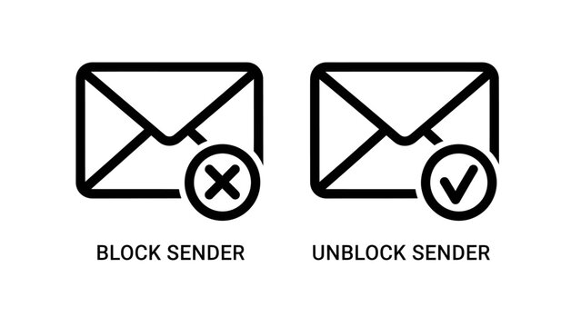 Email sender block and unblock communication icons with communication, envelope