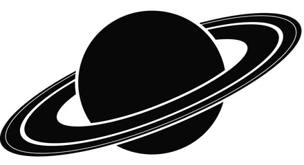 Saturn With Rings Black Silhouette On White Background Vector Illustration © Emon