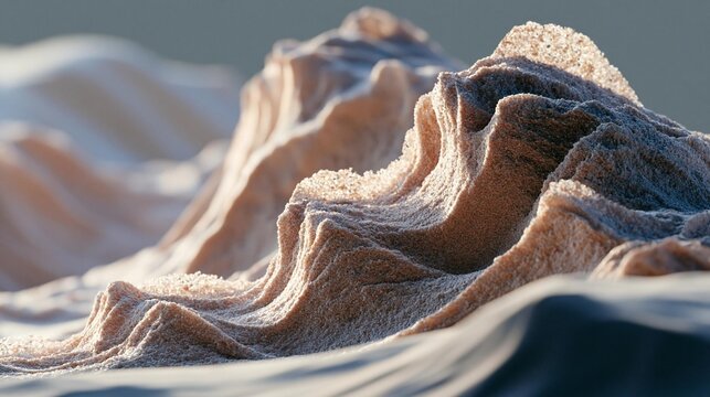 Close-up of a mountain peak. the peak is made up of multiple layers of sand, with the top layer being a light brown color and the bottom layer a darker brown color.
