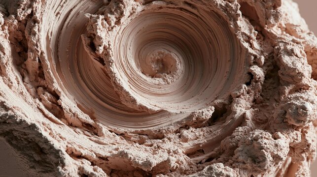 Close-up of a spiral-like structure made of a light-colored material.