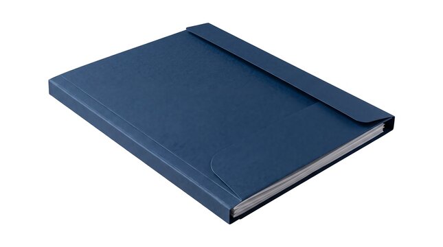 Blue business presentation folder with elastic closure isolated on white background