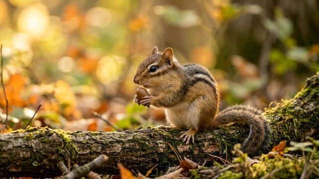 chipmunk eating nuts in yellowstone national park usa golden light close up video