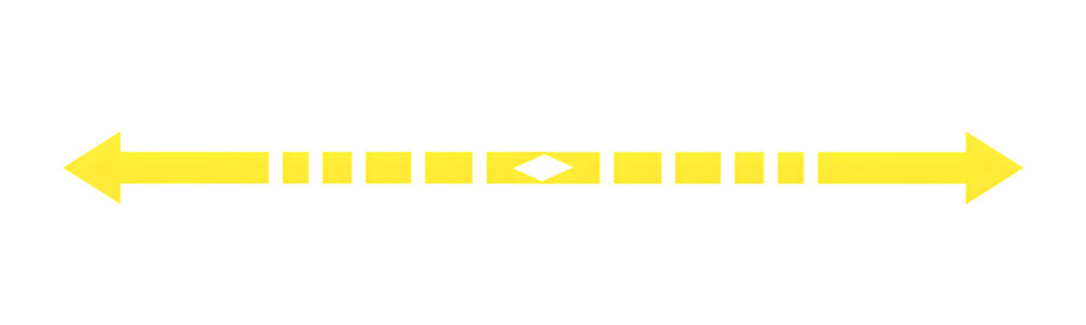 Yellow horizontal double headed arrow design with a central diamond cutout on clear white background