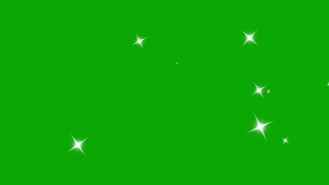 twinkling sparkle stars animation on green screen 4k, sparkling glitter star dust trail with magic particle effect, cartoon white doodle shining stars glowing. festive starry sky overlay,