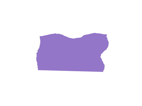 A flat purple silhouette representing the geographical map shape of oregon