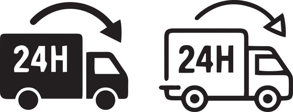 24 Hours Delivery Truck Icon Set, Express Shipping Service Vector, Fast Courier, Same Day Delivery, Logistics Transport Icons .