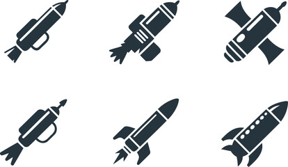 Set of six different rocket ship icons in gray on white background for design © Jarina