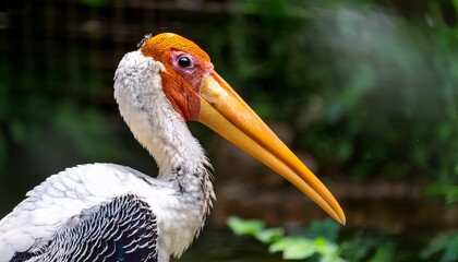 Fototapeta premium painted stork at the zoo mycteria leucocephala in nature in asia