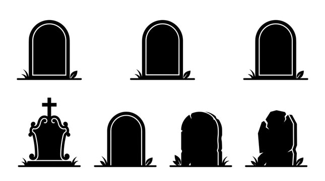 Collection of Tombstone Icons and Gravestone Silhouettes