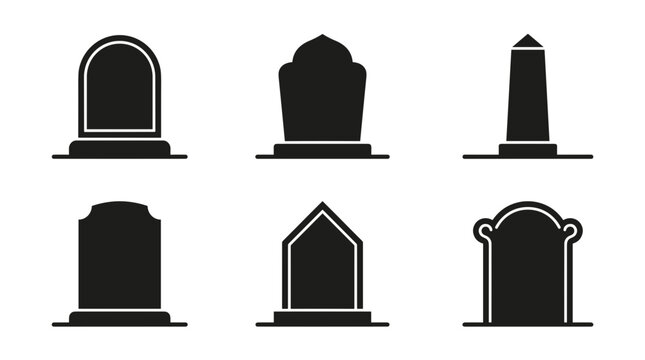 Collection of six different tombstone icons on a white background