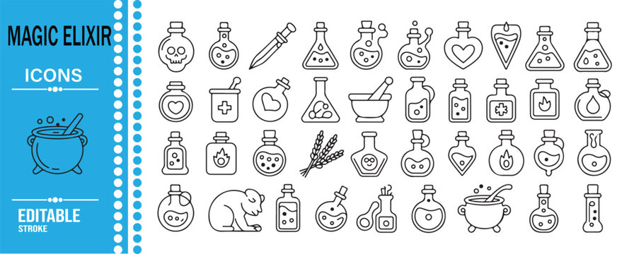 Fantasy Alchemy and Brewing Editable Stroke Icon Set