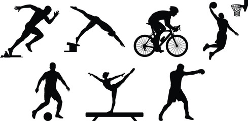 Sports Silhouette Collection with Running Cycling Gymnastics Soccer Basketball Boxing and Fitness Activities © Abdul Mojid
