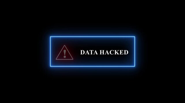 Neon line Data Hacked Button Alert with Exclamation icon. warning attention with fraud alert text icon animation red color danger risk alert road warning sign stop error signal emergency issue sign.