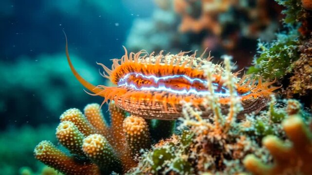 disco clam in great barrier reef australia underwater morning light close up video