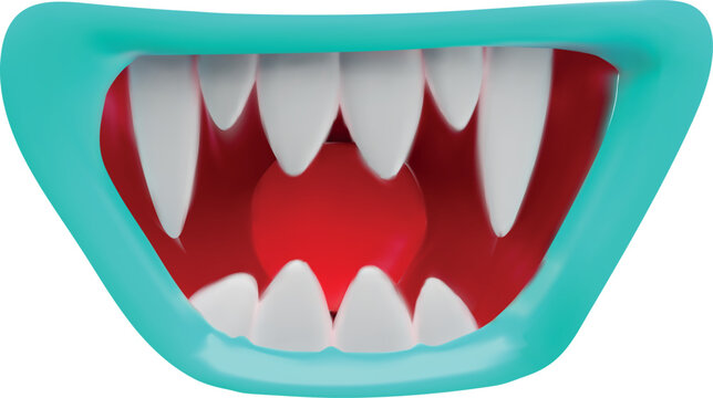 Glossy 3D monster mouth with fangs vector element