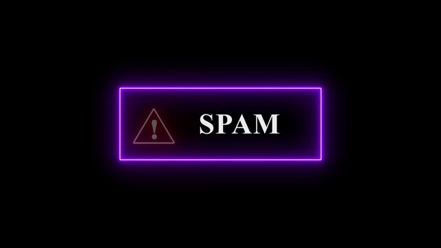 Neon line SPAM Button Alert with Exclamation icon. warning attention with fraud alert text icon animation red color danger risk alert road warning sign stop error signal emergency issue sign.