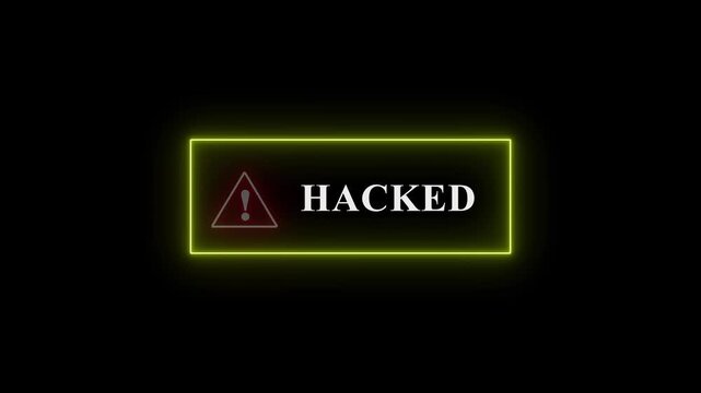 Neon line HACKED Button Alert with Exclamation icon. warning attention with fraud alert text icon animation red color danger risk alert road warning sign stop error signal emergency issue sig