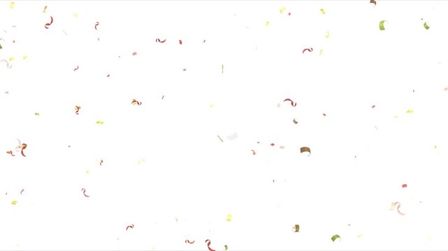Confetti on white background, loop animation background. festive colorful confetti rain on alpha matte. 3D animation of exploding confetti White Background. 4k video.