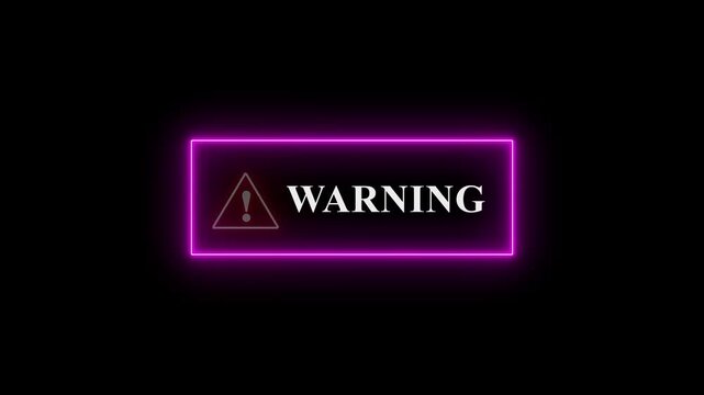 Neon line Warning Button Alert with Exclamation icon. warning attention with fraud alert text icon animation red color danger risk alert road warning sign stop error signal emergency issue sign.
