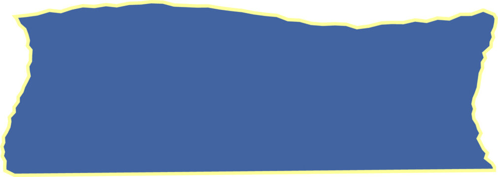 A rectangular blue pillow with a distinct light yellow decorative border trim