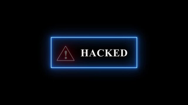 Neon line HACKED Button Alert with Exclamation icon. warning attention with fraud alert text icon animation red color danger risk alert road warning sign stop error signal emergency issue sig