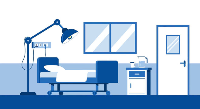 Hospital Room Interior Illustration Of Patient Bed And Medical Equipment Clean Aesthetic