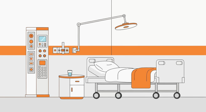 Hospital Room Interior Illustration Of Patient Bed And Medical Equipment And Lighting