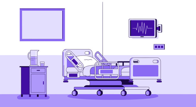 Hospital Room Interior Illustration Of Patient Bed And Medical Equipment Artwork Vector