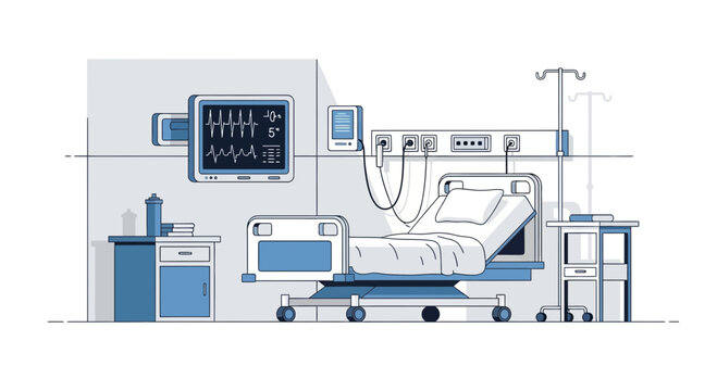 Hospital Room Interior Illustration Of Patient Bed And Medical Equipment Clean Design