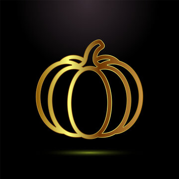 Golden pumpkin outline graphic design isolated on black background for halloween.
