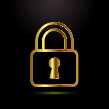 Golden padlock icon symbol of security protection and privacy concepts.