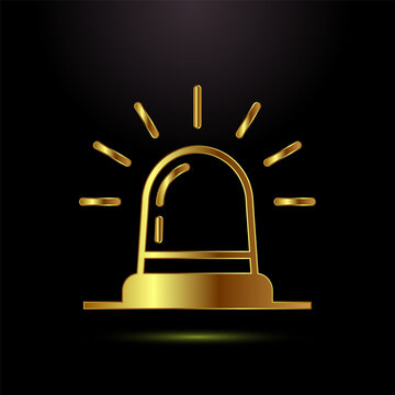 Golden emergency siren light on black background, flashing alarm icon illustration.